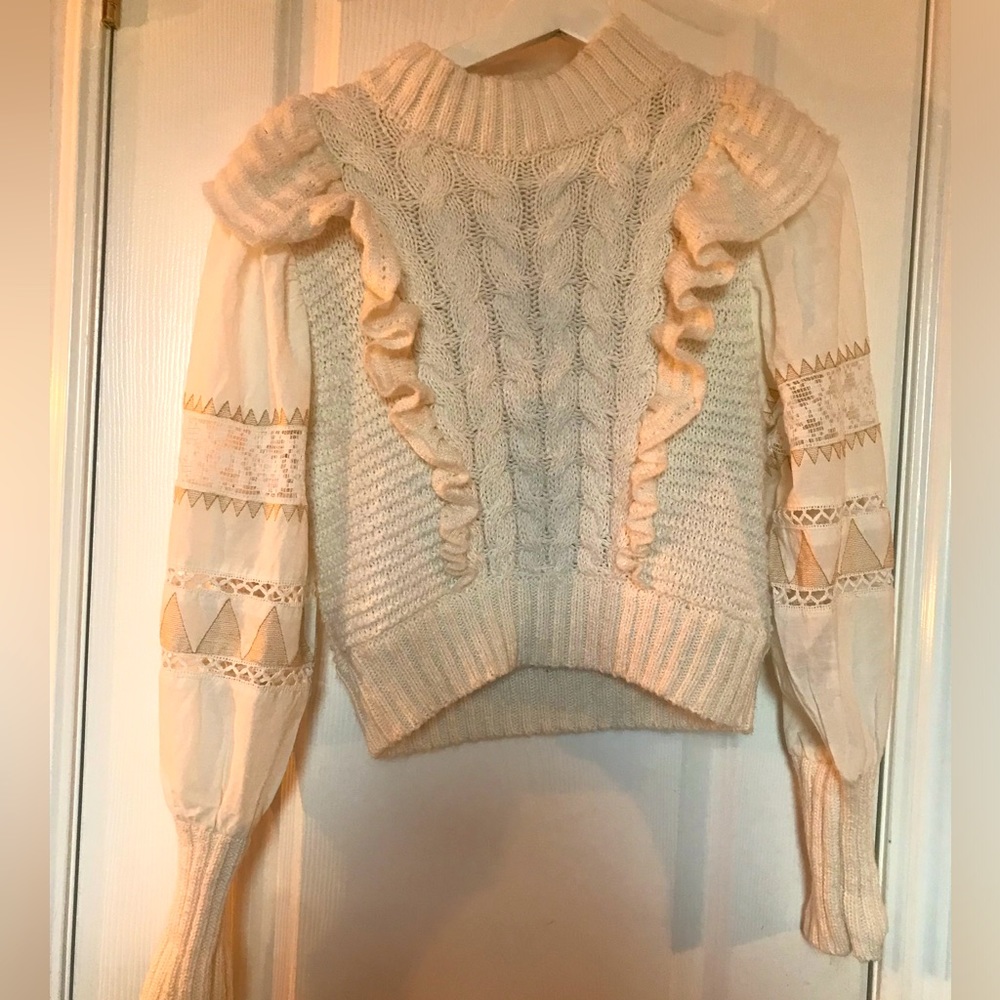 Anthropologie ruffle knit sweater shirt top xs 0 2 free people